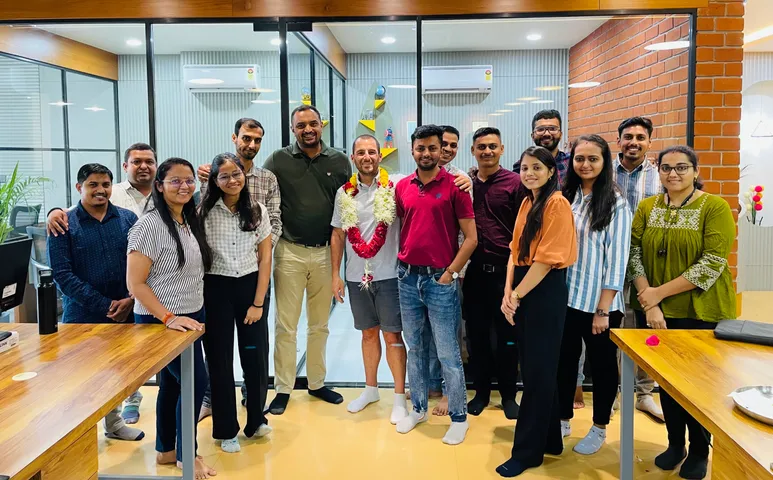 Welcoming a visitor to the Wizard Infosys office