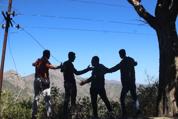 Team members having fun on the office trip