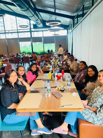 The team having a meal together