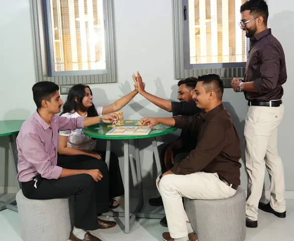 The team playing a game together at the office