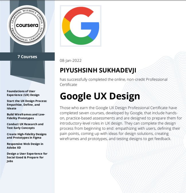 Google UX Design - Piyush Purohit